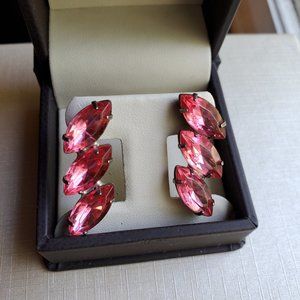 Vintage Pink Crystal Pierced Earrings